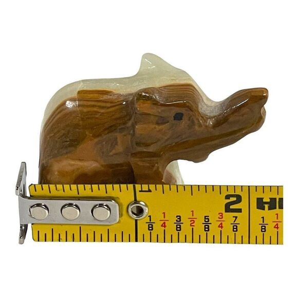 Vintage Onyx Stone Hand Carved Elephant Figurine Statue 2" Trunks Up Good Luck - Picture 8 of 8